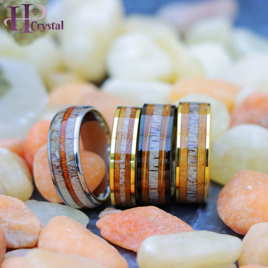 Gold & Silver IP Tungsten Ring – Whiskey Barrel & Deer Antler Inlay (MARET1103)