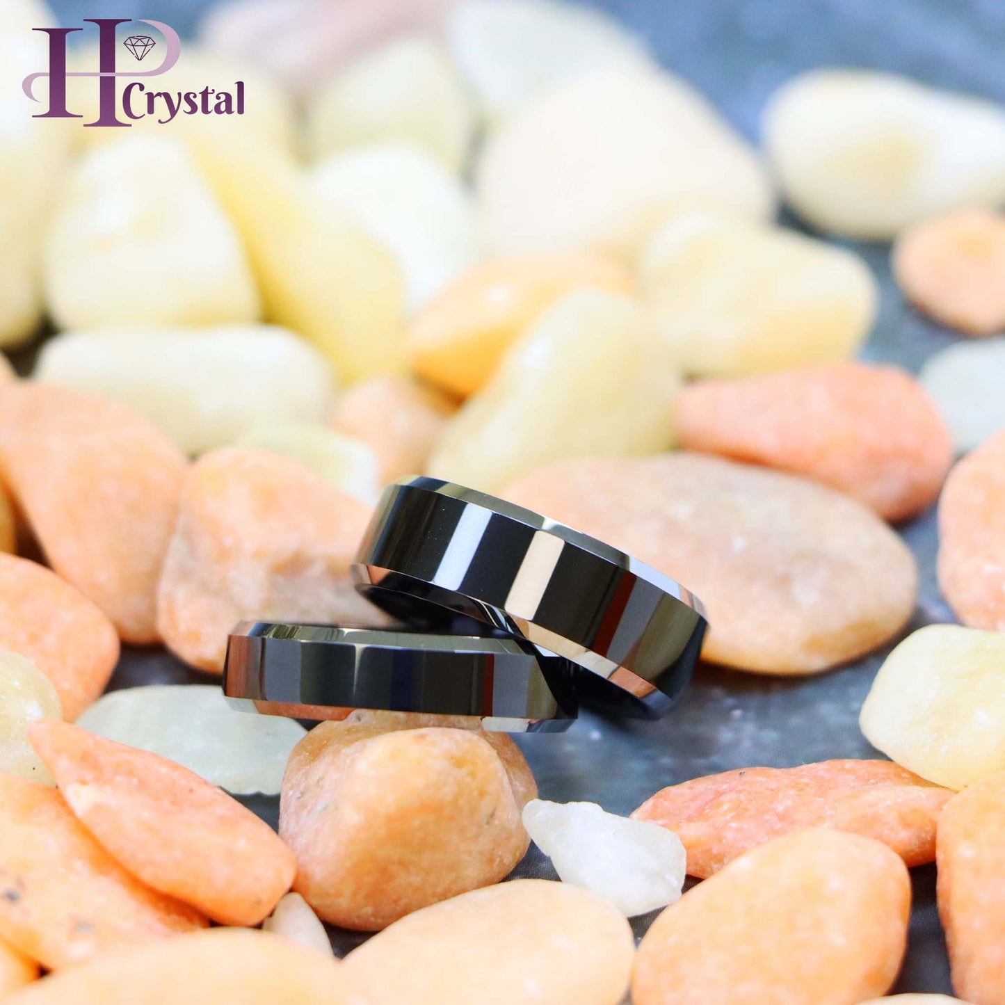 Black IP Plated Center High Polished Steel Color Beveled Edge Tungsten Ring