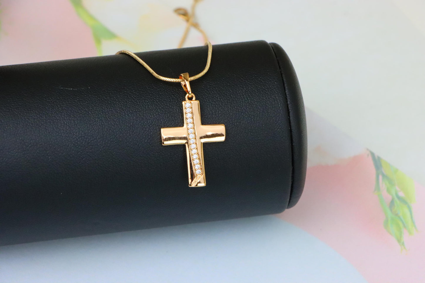 Rose Gold Cross Pendant with CZ Accents, XPPT1396 (2134-5)