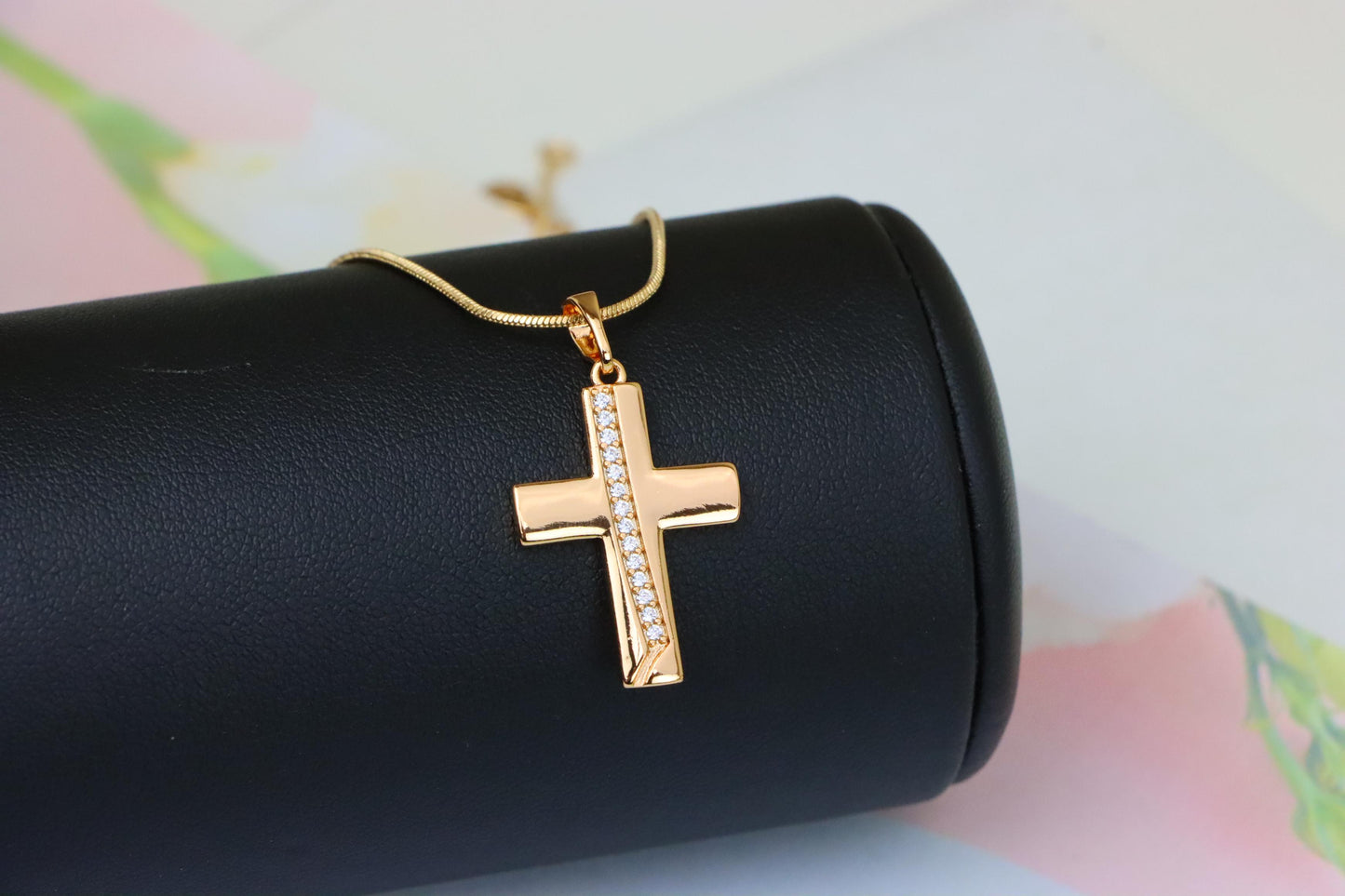 Rose Gold Cross Pendant with CZ Accents, XPPT1396 (2134-5)