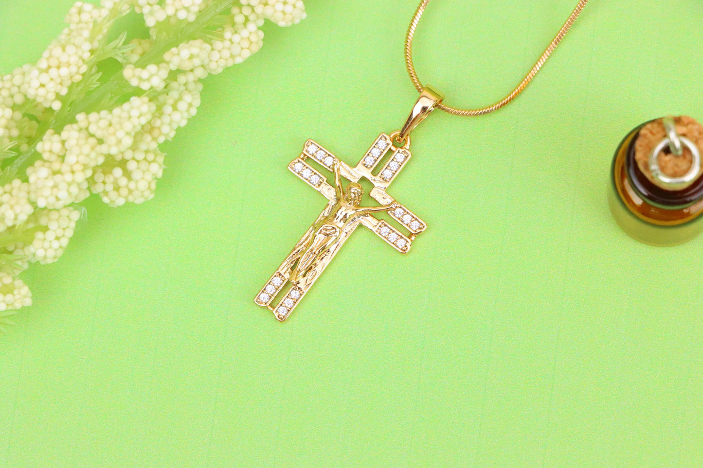 Rose Gold Crucifix Pendant with Crystal Accents and Detailed Design, XPPT1865 (2157-8)