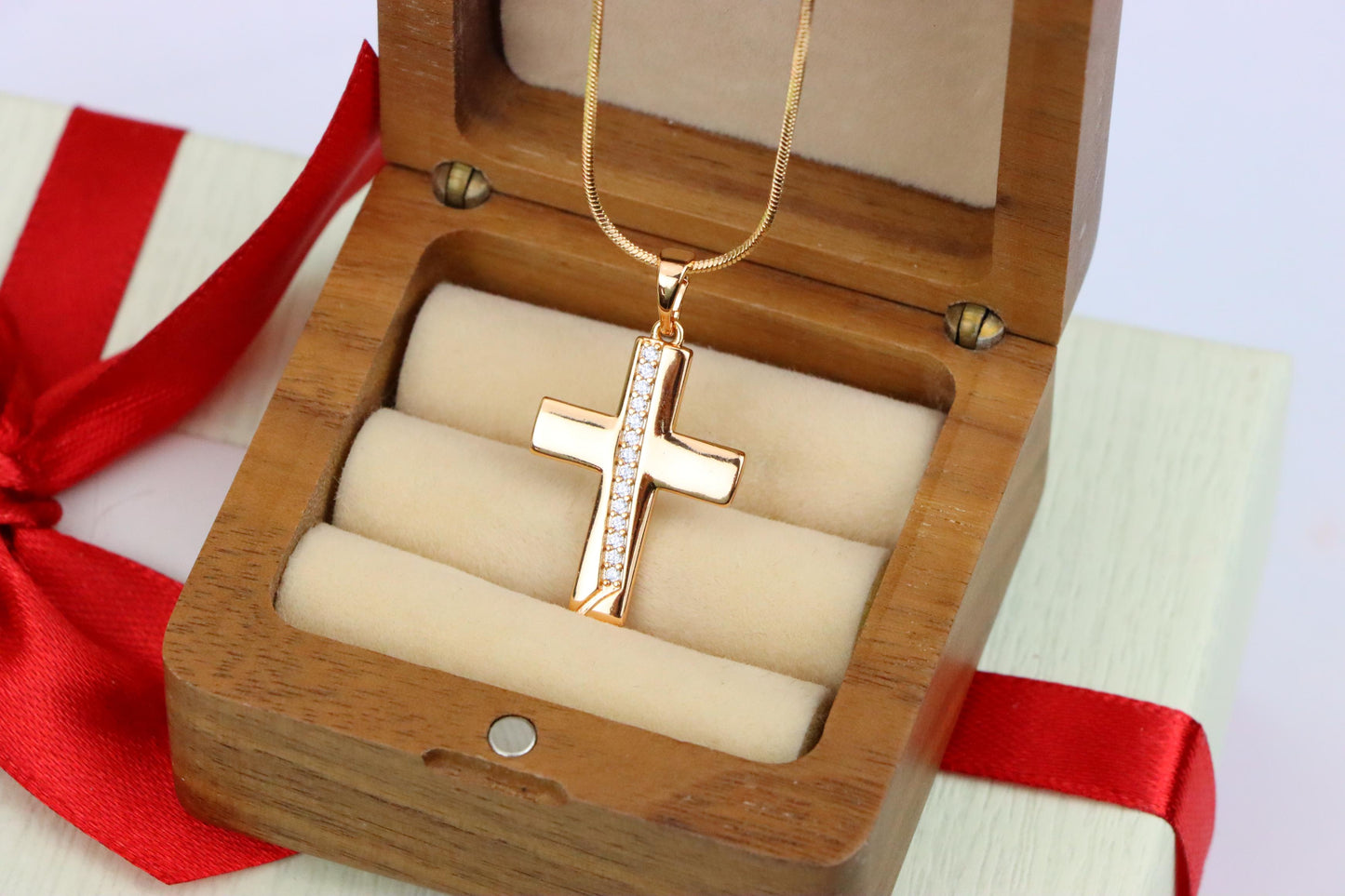 Rose Gold Cross Pendant with CZ Accents, XPPT1396 (2134-5)