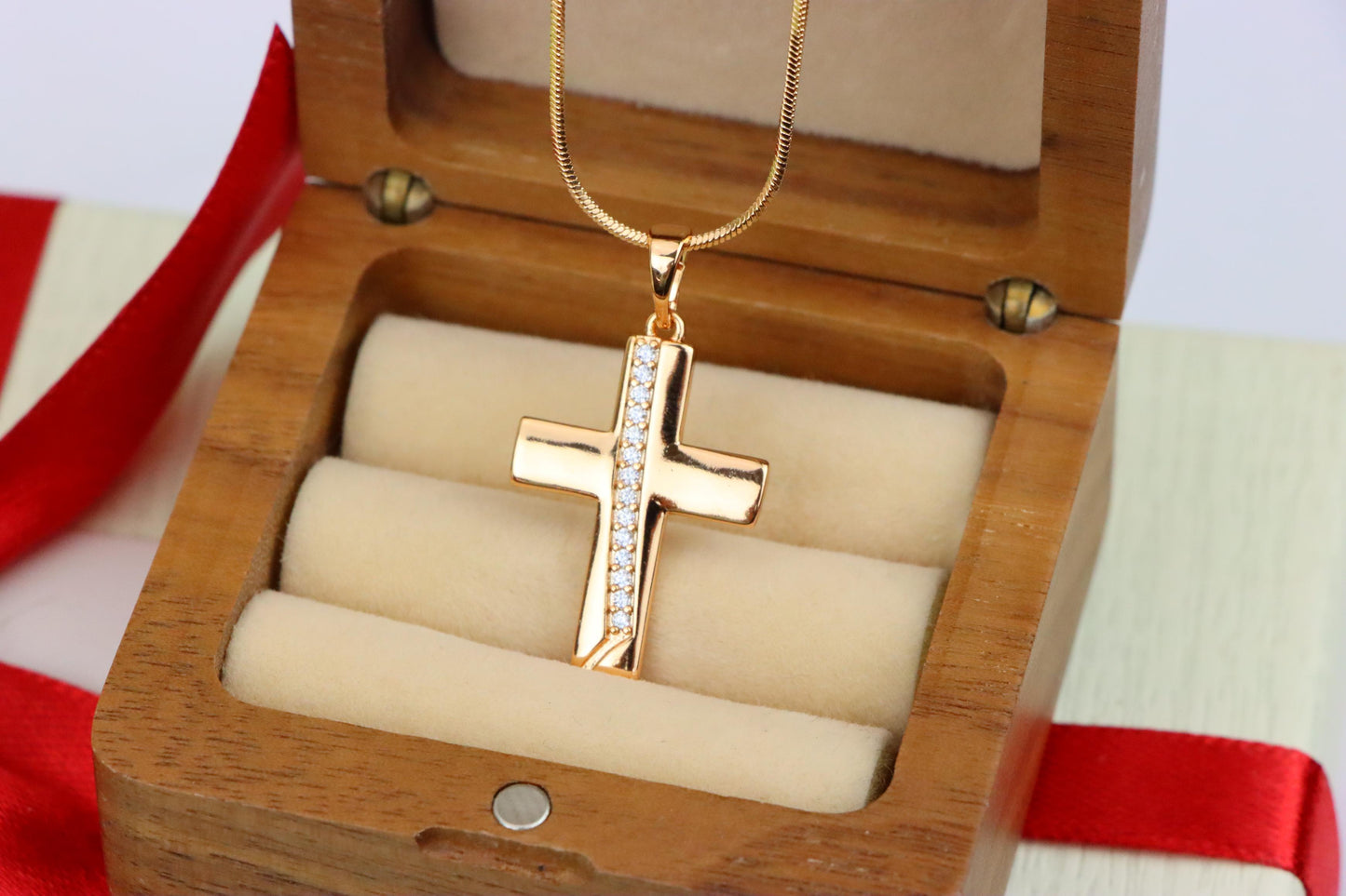 Rose Gold Cross Pendant with CZ Accents, XPPT1396 (2134-5)