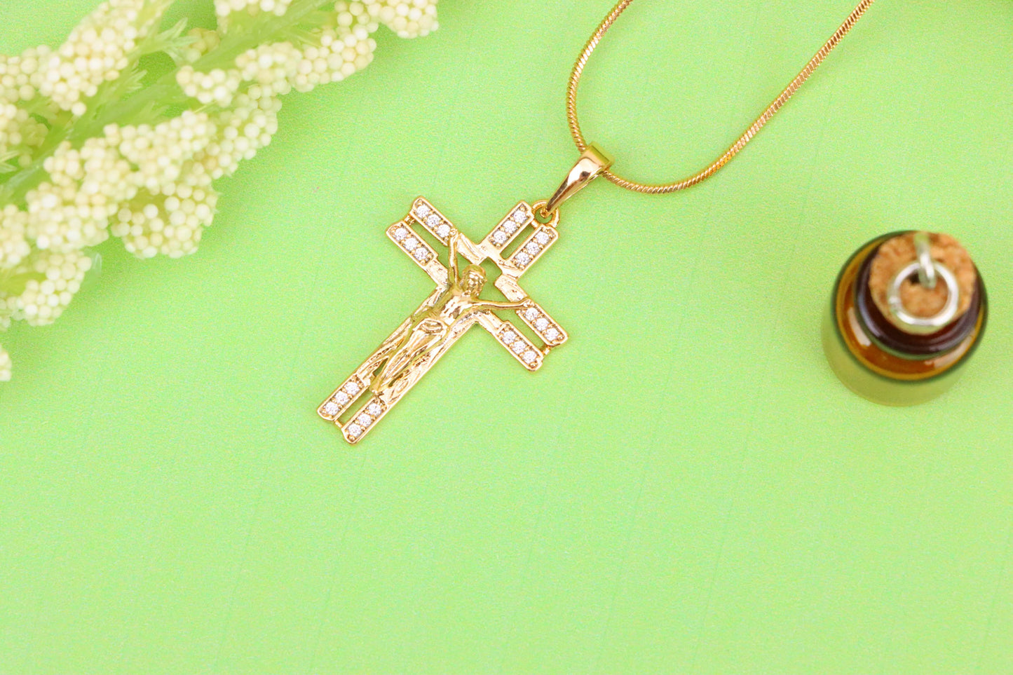 Rose Gold Crucifix Pendant with Crystal Accents and Detailed Design, XPPT1865 (2157-8)