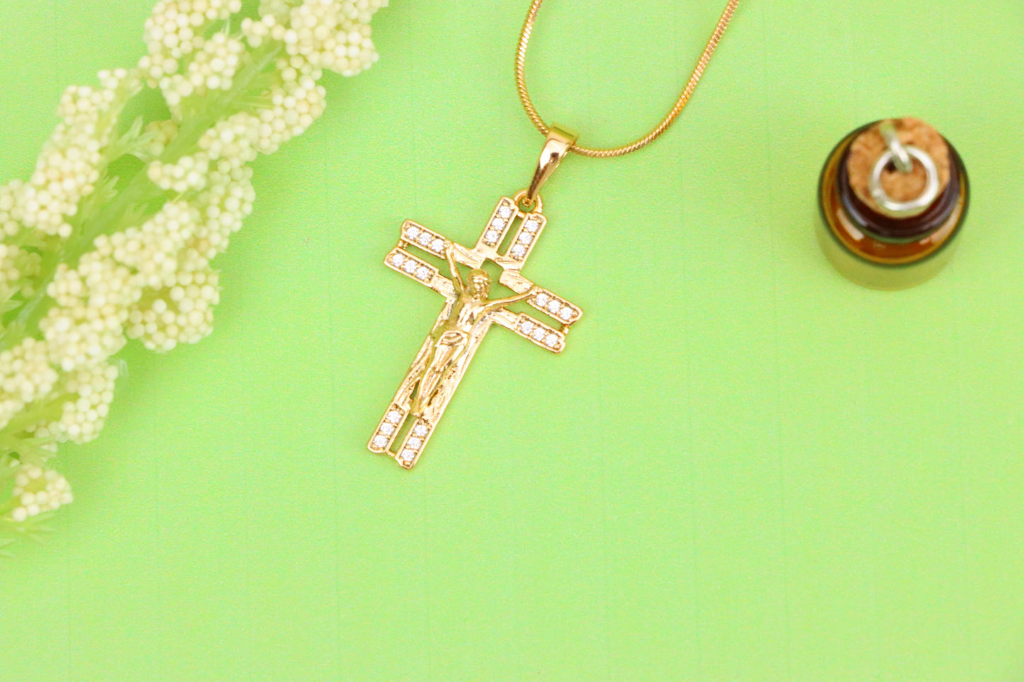 Rose Gold Crucifix Pendant with Crystal Accents and Detailed Design, XPPT1865 (2157-8)