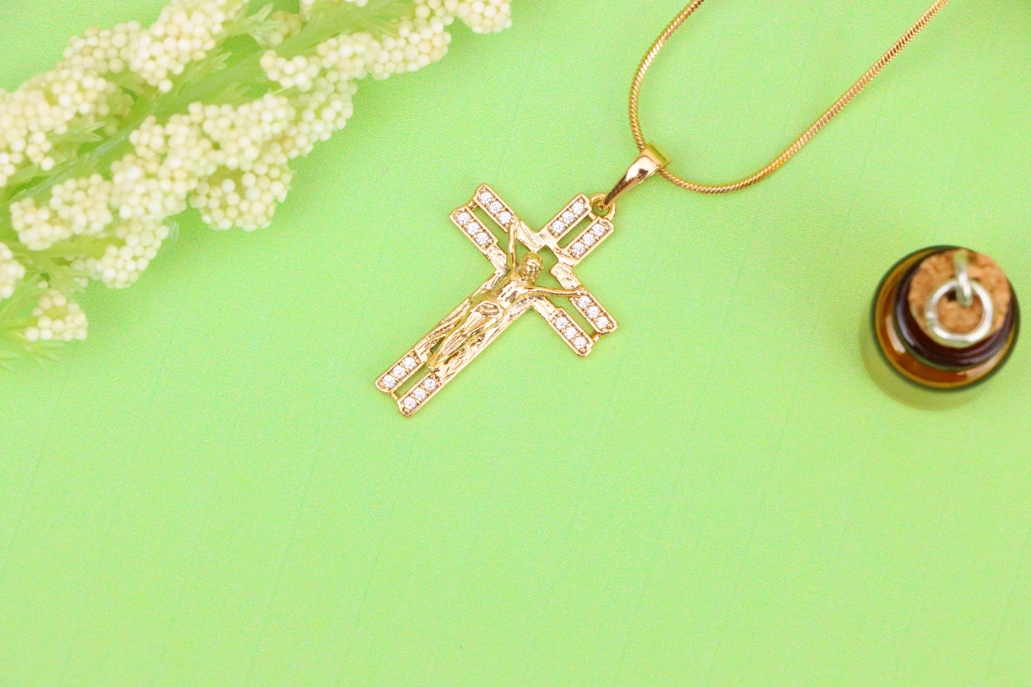 Rose Gold Crucifix Pendant with Crystal Accents and Detailed Design, XPPT1865 (2157-8)