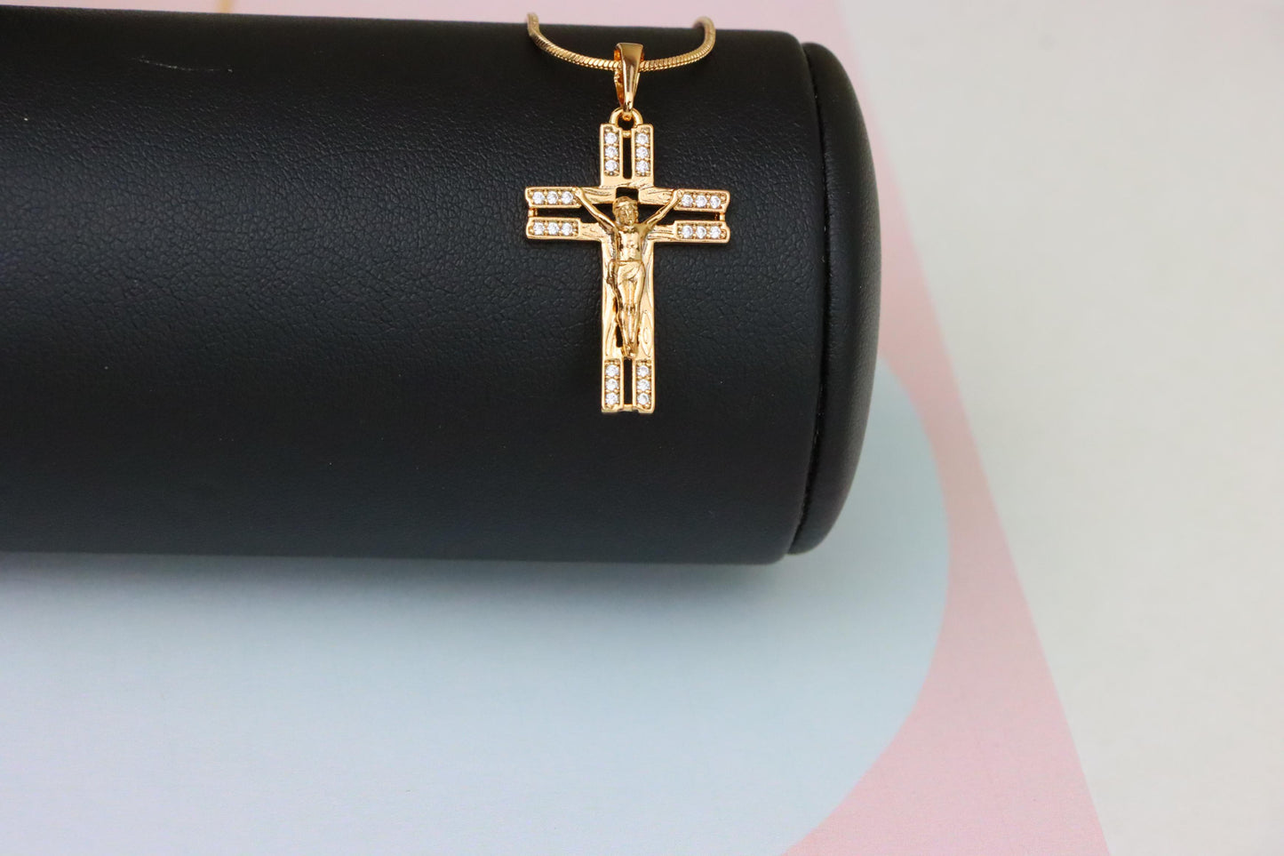 Rose Gold Crucifix Pendant with Crystal Accents and Detailed Design, XPPT1865 (2157-8)