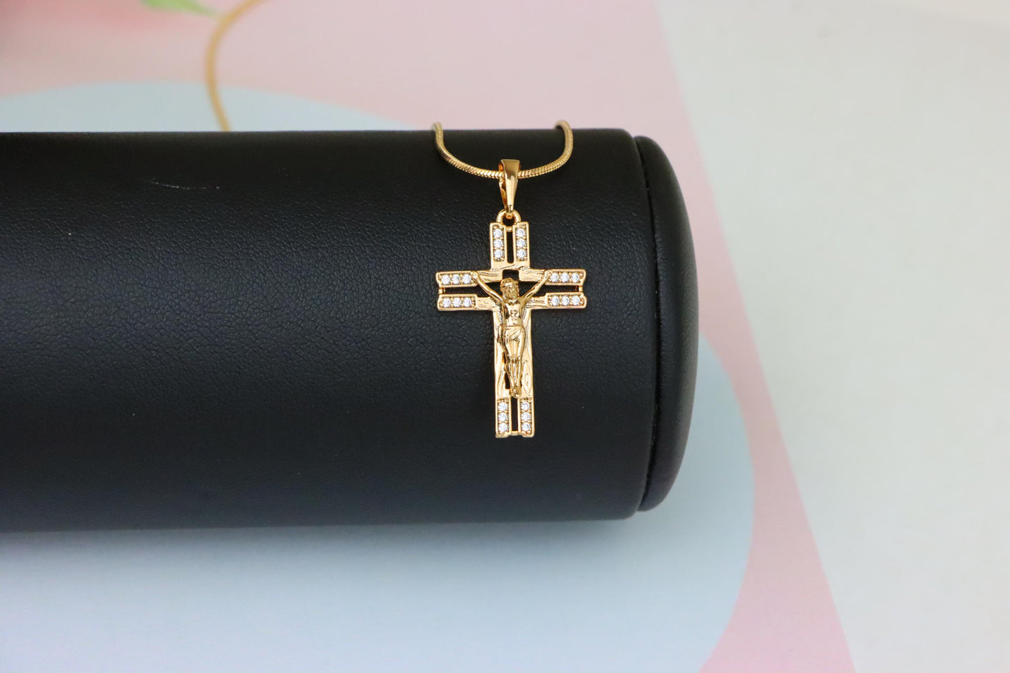 Rose Gold Crucifix Pendant with Crystal Accents and Detailed Design, XPPT1865 (2157-8)