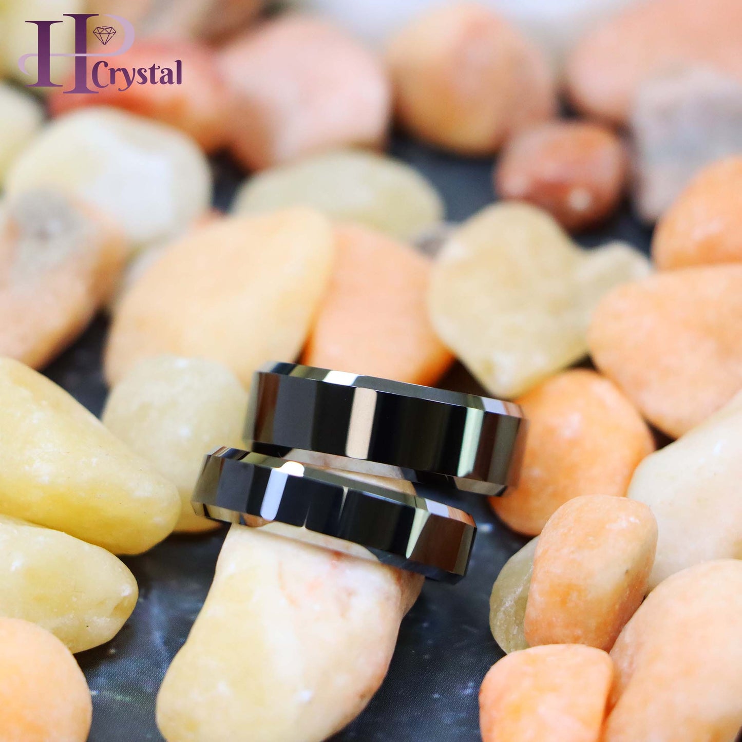 Black IP Plated Center High Polished Steel Color Beveled Edge Tungsten Ring