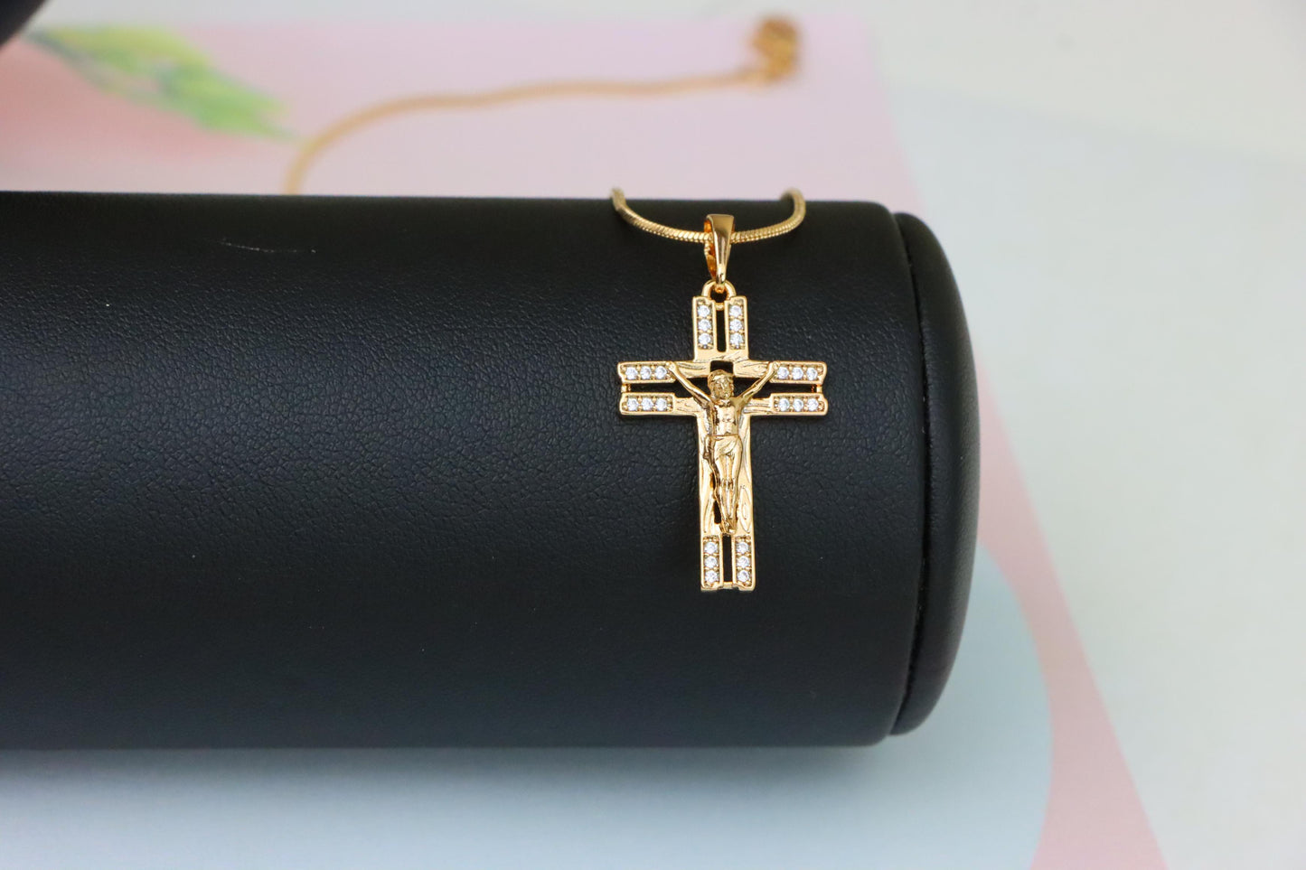 Rose Gold Crucifix Pendant with Crystal Accents and Detailed Design, XPPT1865 (2157-8)