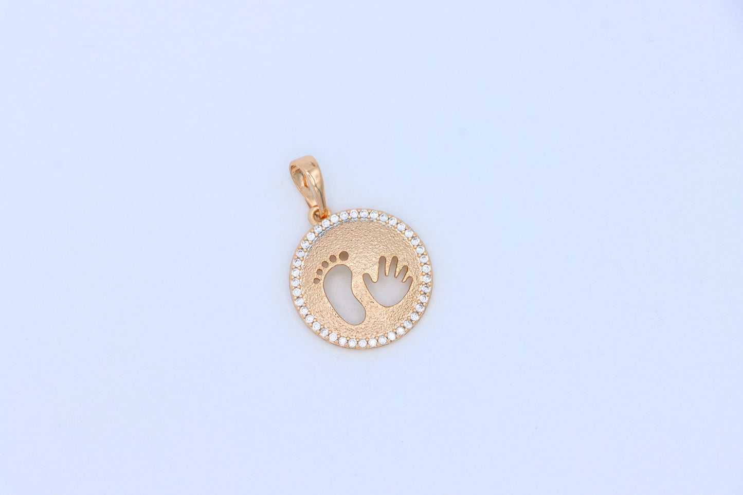 Rose Gold Round Pendant with Baby Footprint and Handprint Cutout, XPPT1397 (2134-6)