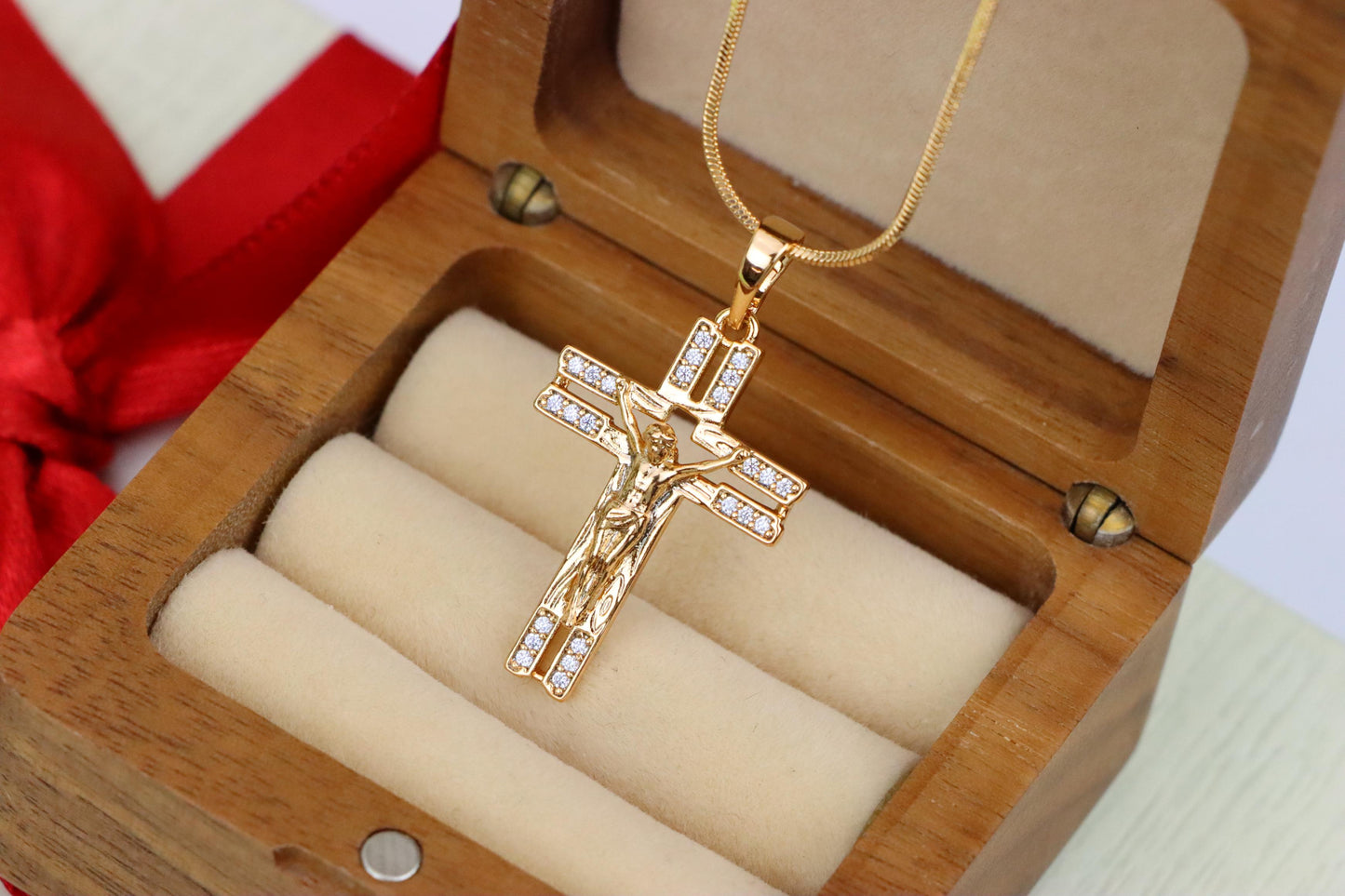 Rose Gold Crucifix Pendant with Crystal Accents and Detailed Design, XPPT1865 (2157-8)