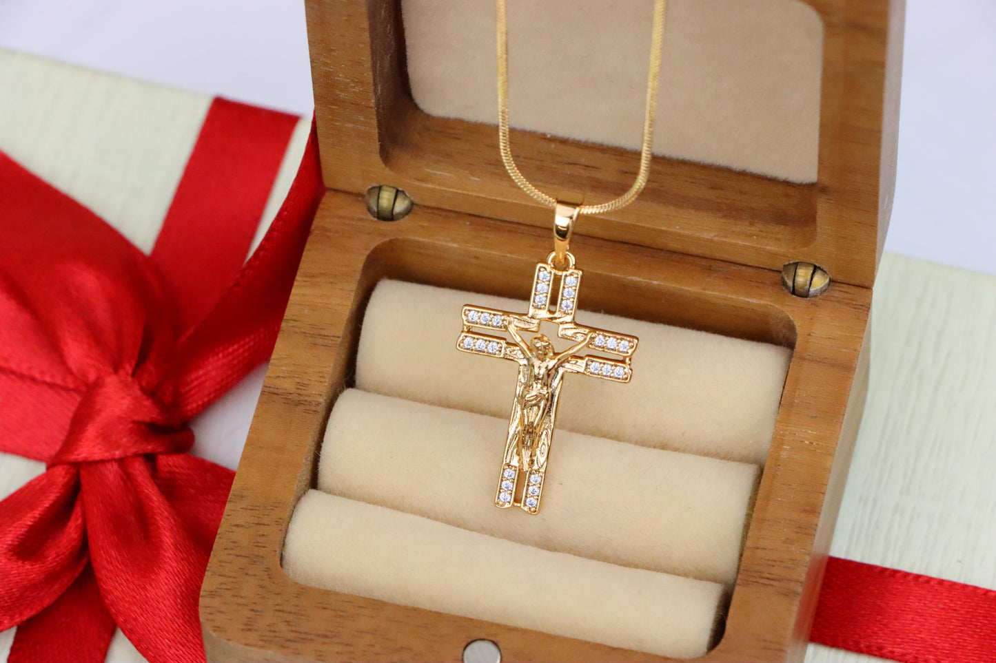 Rose Gold Crucifix Pendant with Crystal Accents and Detailed Design, XPPT1865 (2157-8)