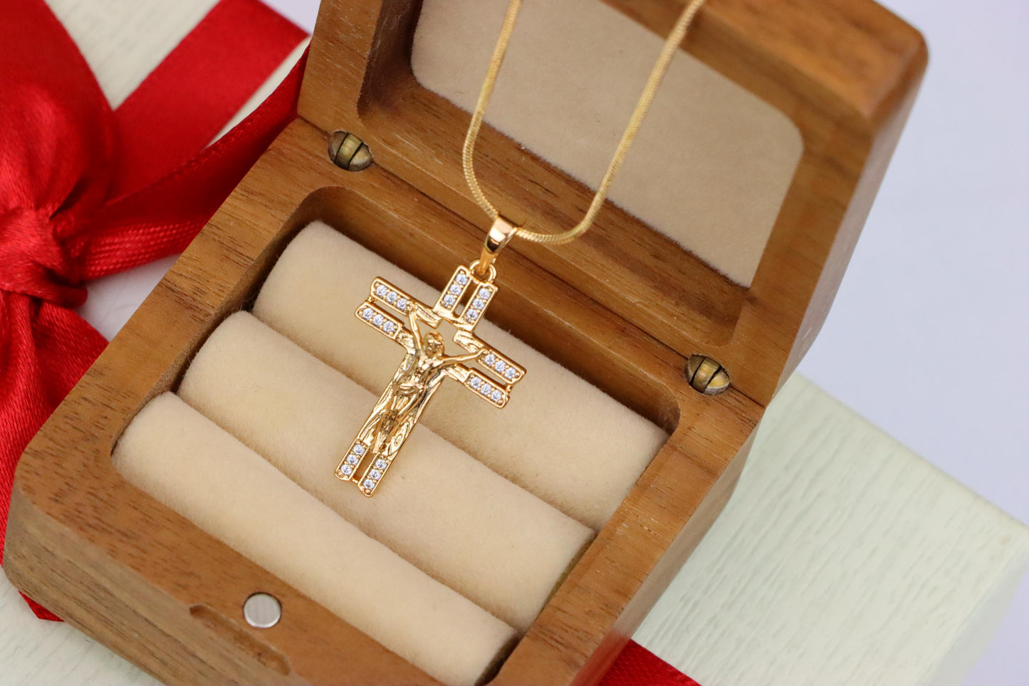 Rose Gold Crucifix Pendant with Crystal Accents and Detailed Design, XPPT1865 (2157-8)