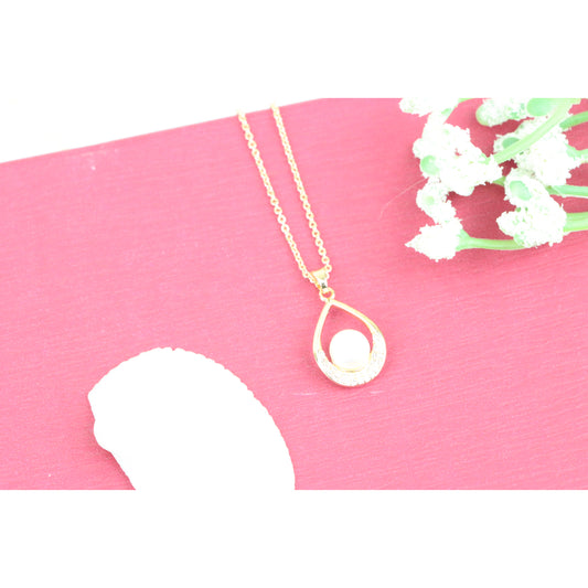 Elegant Rose Gold Necklace with Pearl Drop Pendant, XPNL0717 (2072-6)