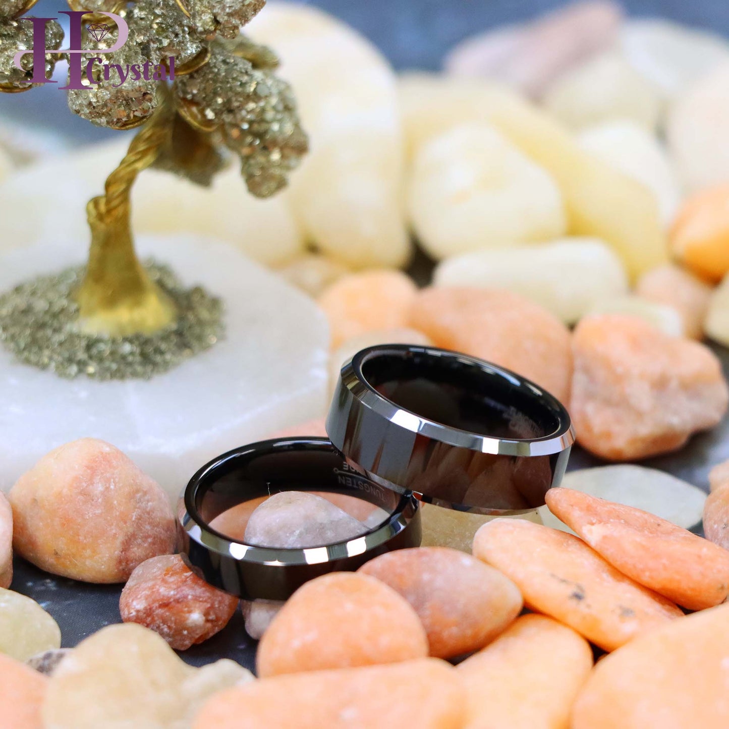 Black IP Plated Center High Polished Steel Color Beveled Edge Tungsten Ring