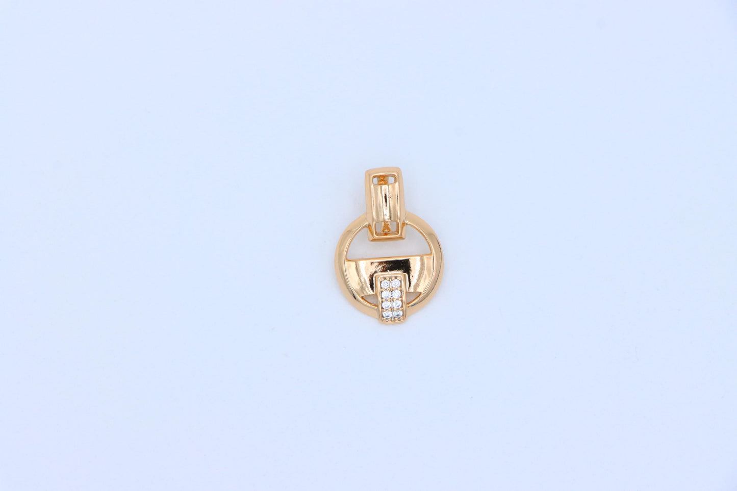 Rose Gold Circle Pendant with Geometric Design and CZ Accents, XPPT1398 (2134-7)