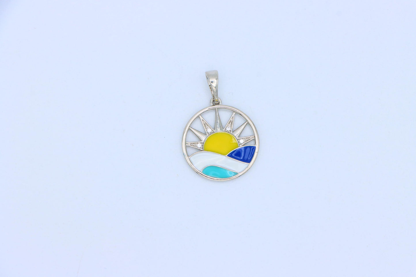 Round Silver Pendant with Colorful Sun and Wave Enamel Design, XPPT1867 (2157-10)
