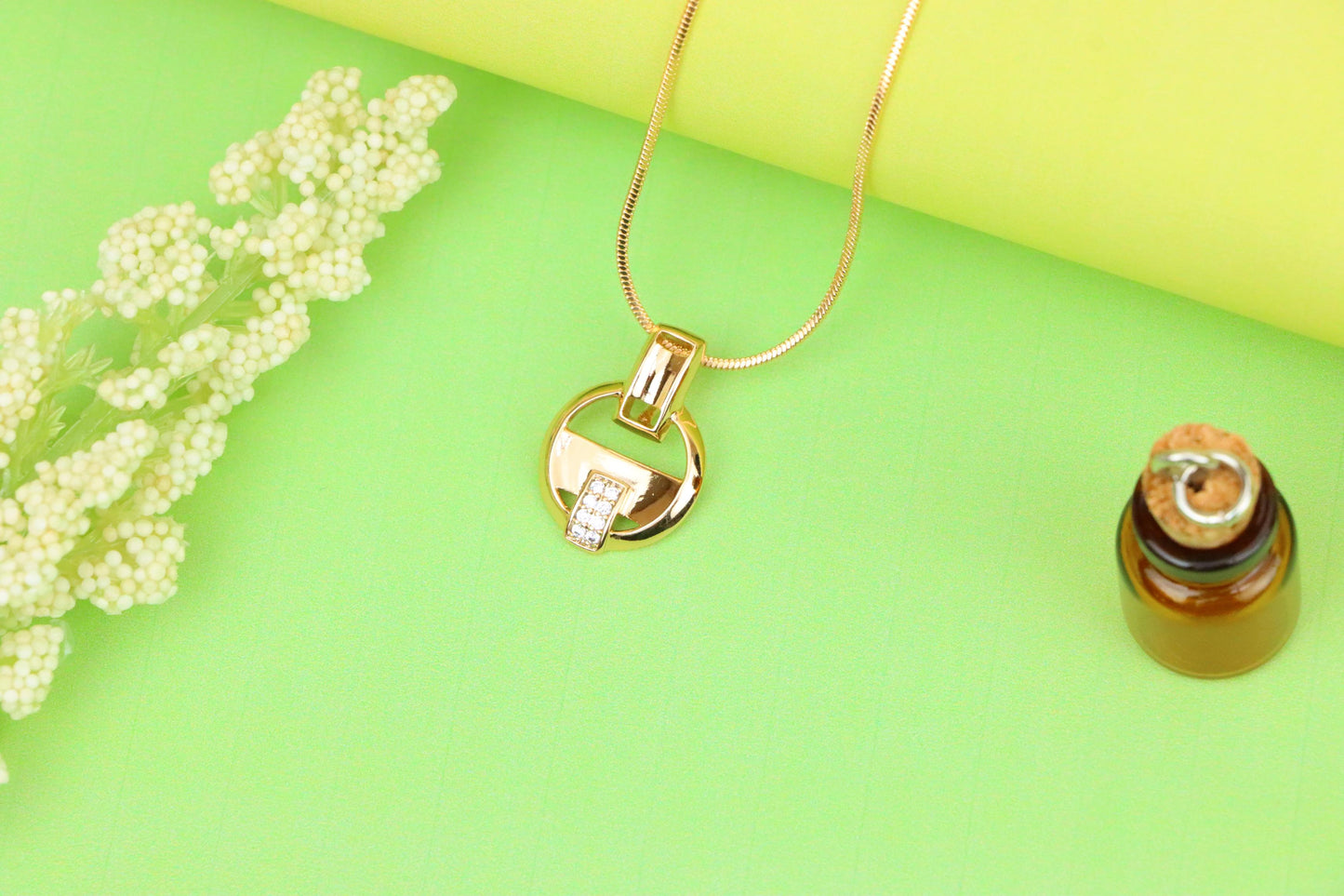 Rose Gold Circle Pendant with Geometric Design and CZ Accents, XPPT1398 (2134-7)