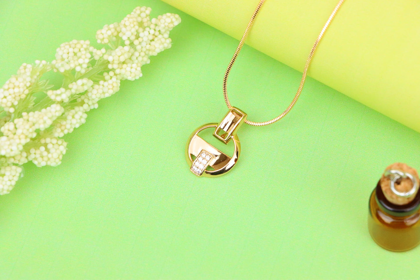 Rose Gold Circle Pendant with Geometric Design and CZ Accents, XPPT1398 (2134-7)