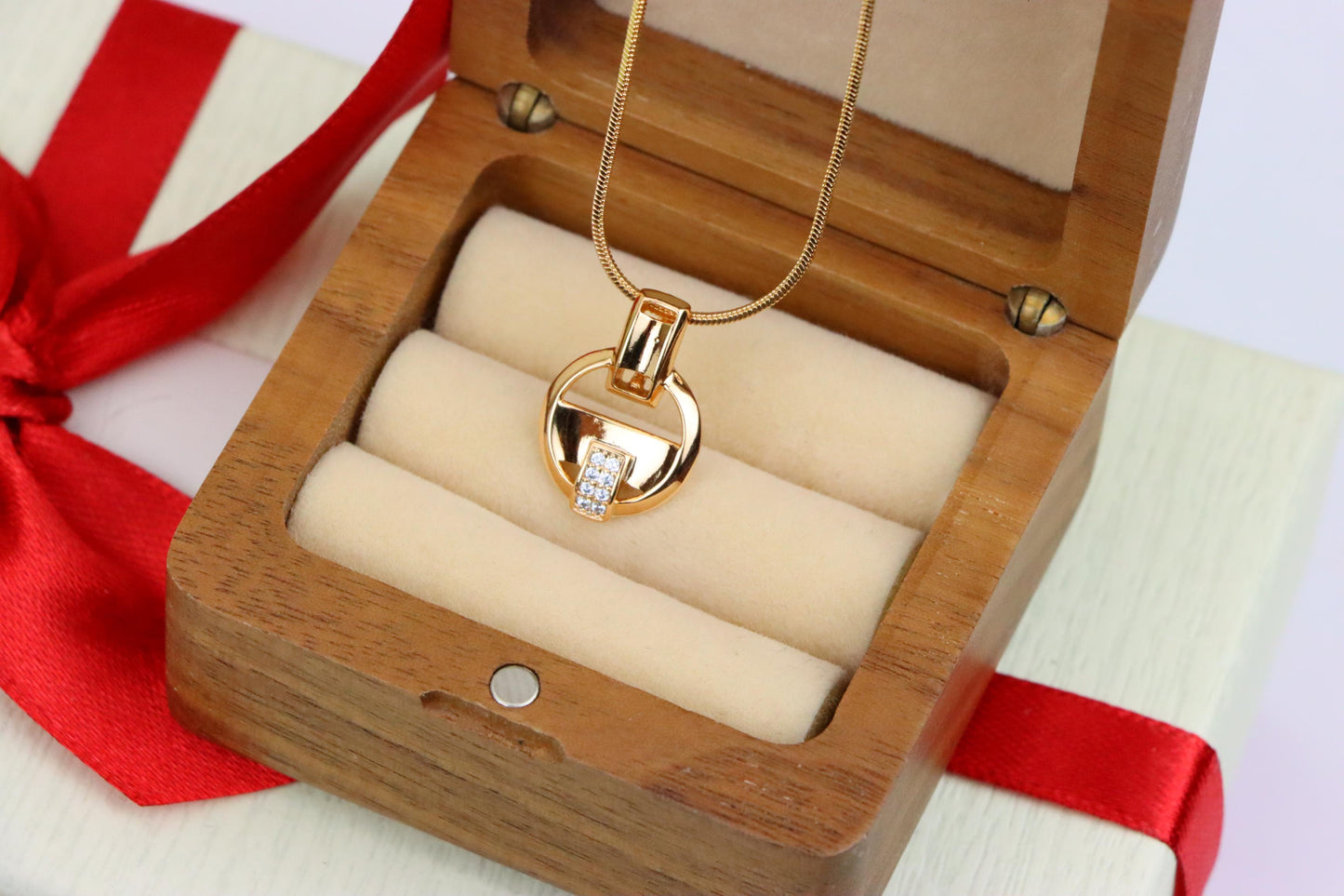 Rose Gold Circle Pendant with Geometric Design and CZ Accents, XPPT1398 (2134-7)