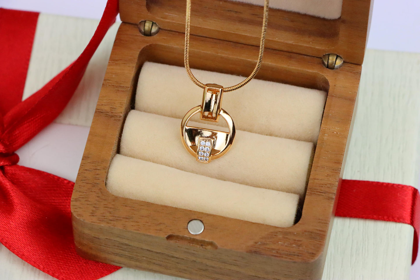 Rose Gold Circle Pendant with Geometric Design and CZ Accents, XPPT1398 (2134-7)