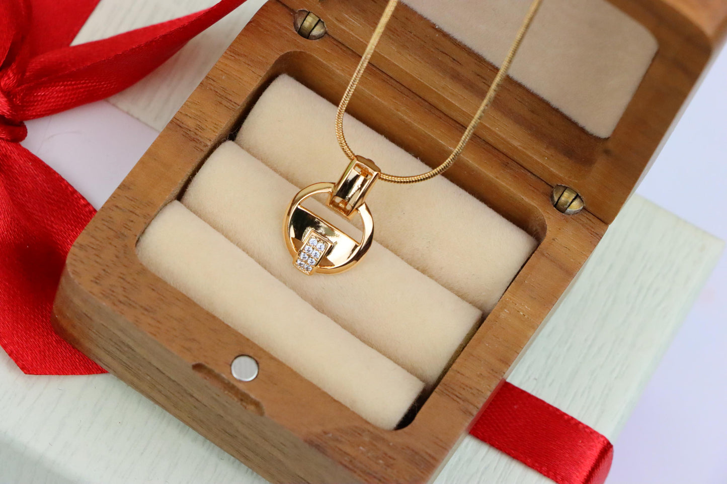 Rose Gold Circle Pendant with Geometric Design and CZ Accents, XPPT1398 (2134-7)
