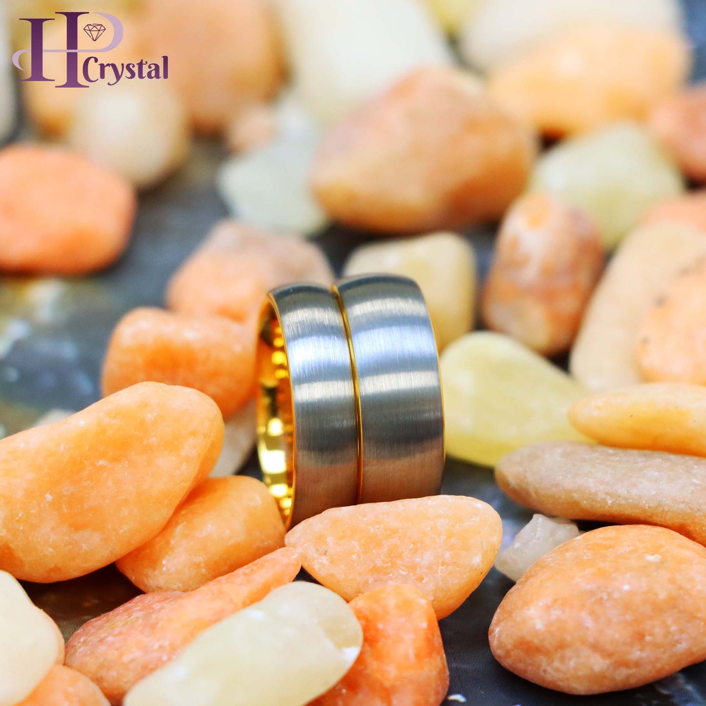 Domed Tungsten Ring with Yellow Gold IP Plated Interior and Gun Metal Brushed Center