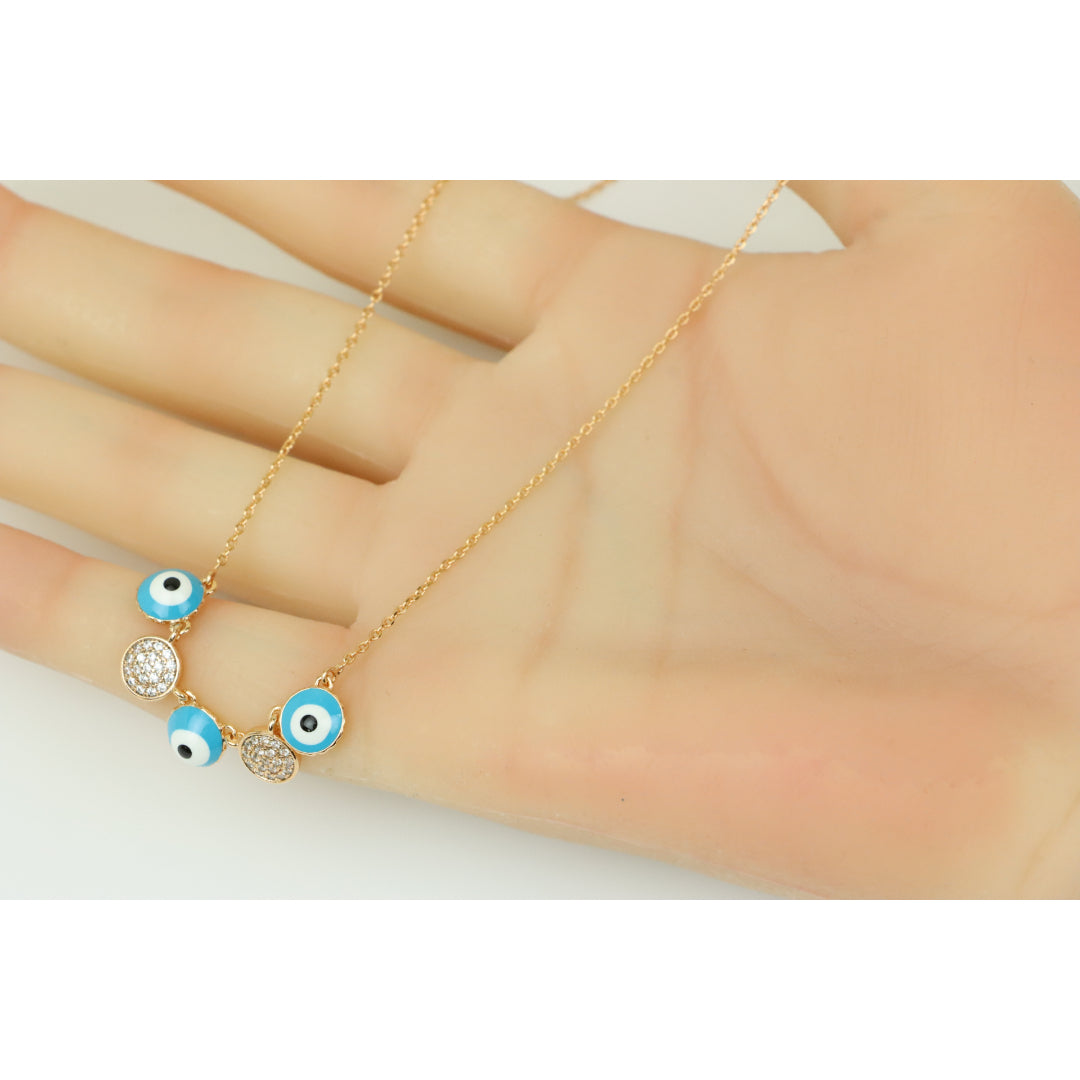 Rose Gold Evil Eye Pendant Necklace with Sparkle Accent, XPNL0248 (2025-8)