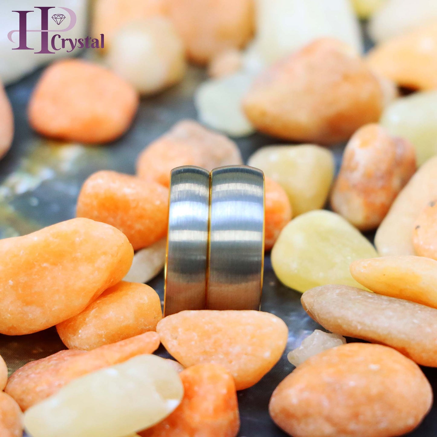 Domed Tungsten Ring with Yellow Gold IP Plated Interior and Gun Metal Brushed Center