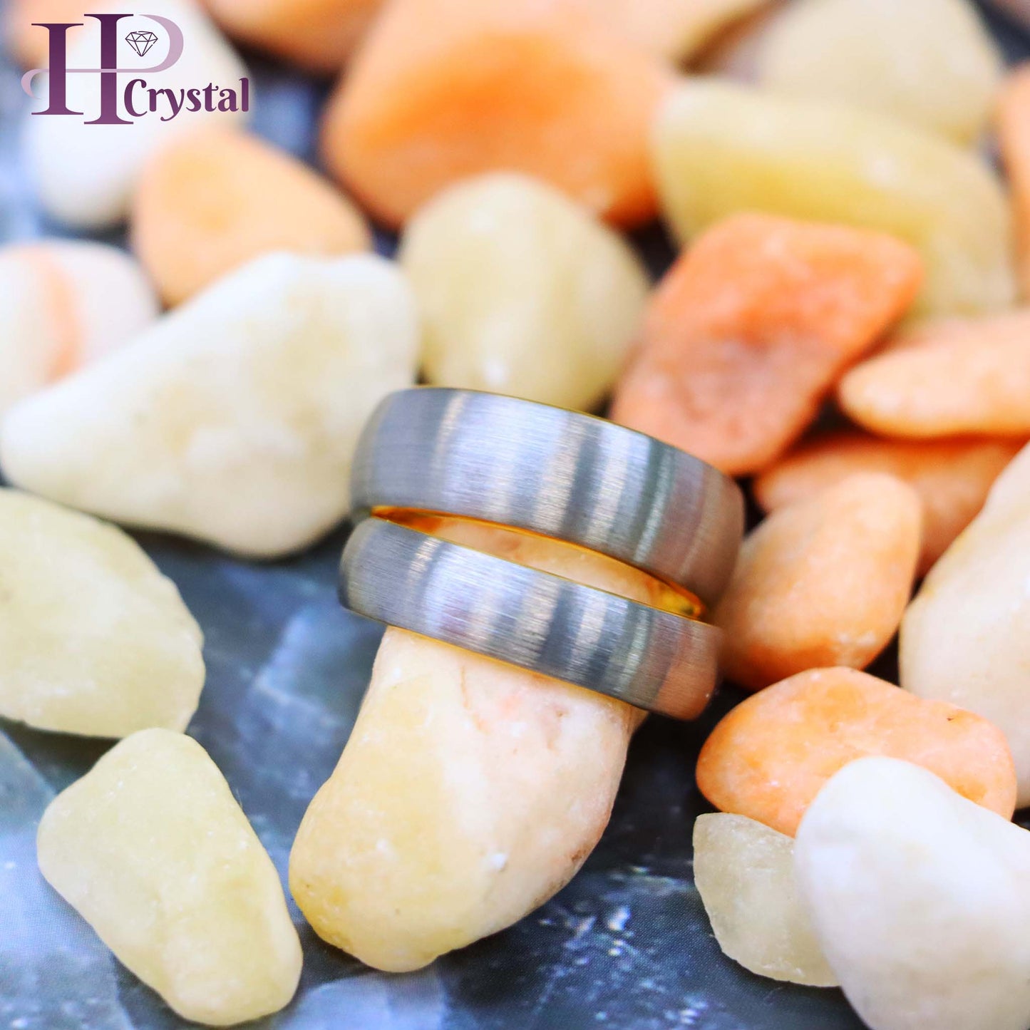 Domed Tungsten Ring with Yellow Gold IP Plated Interior and Gun Metal Brushed Center