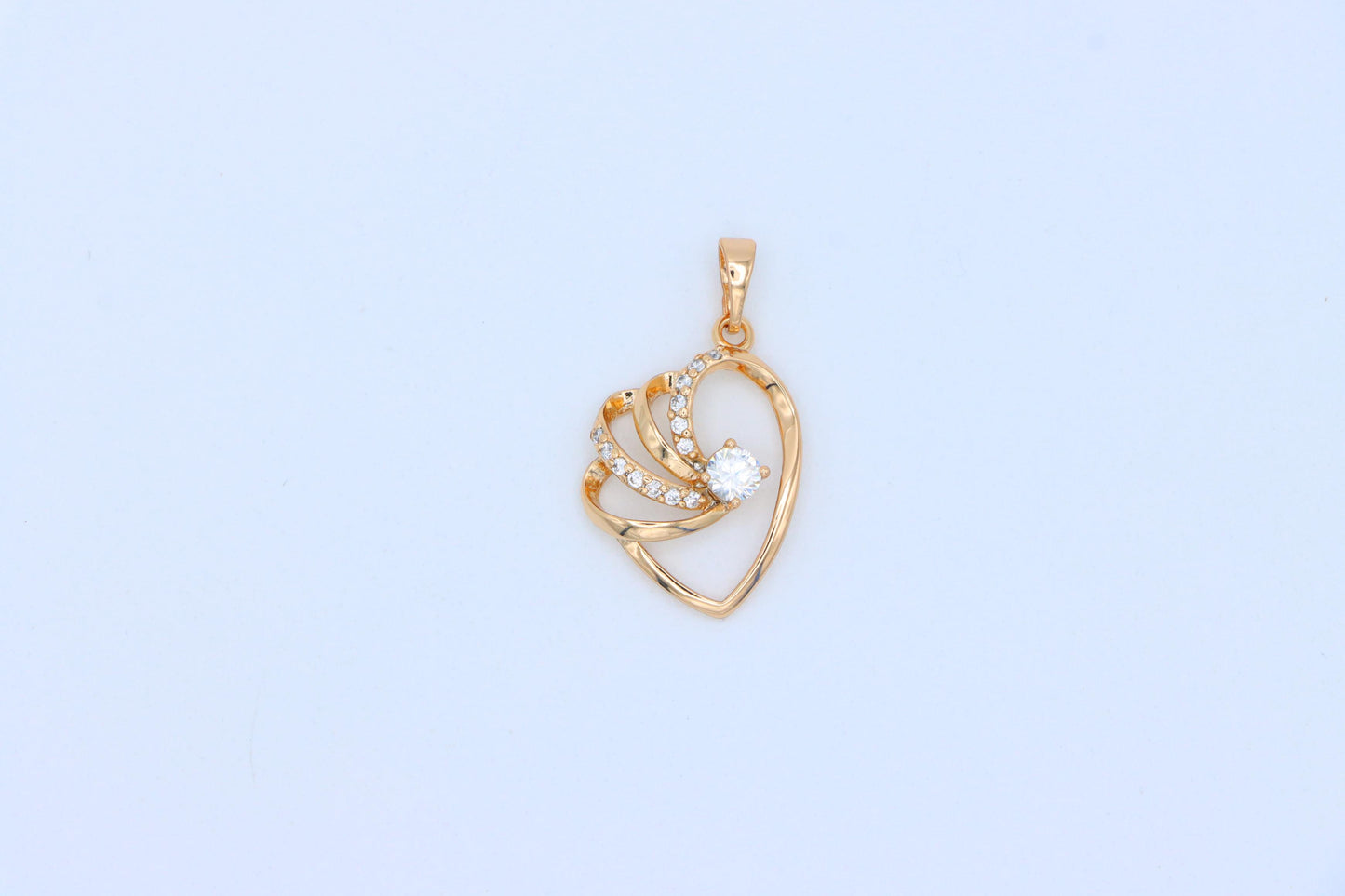 Rose Gold Heart Pendant with CZ Stone and Twisted Open Design, XPPT1400 (2134-9)