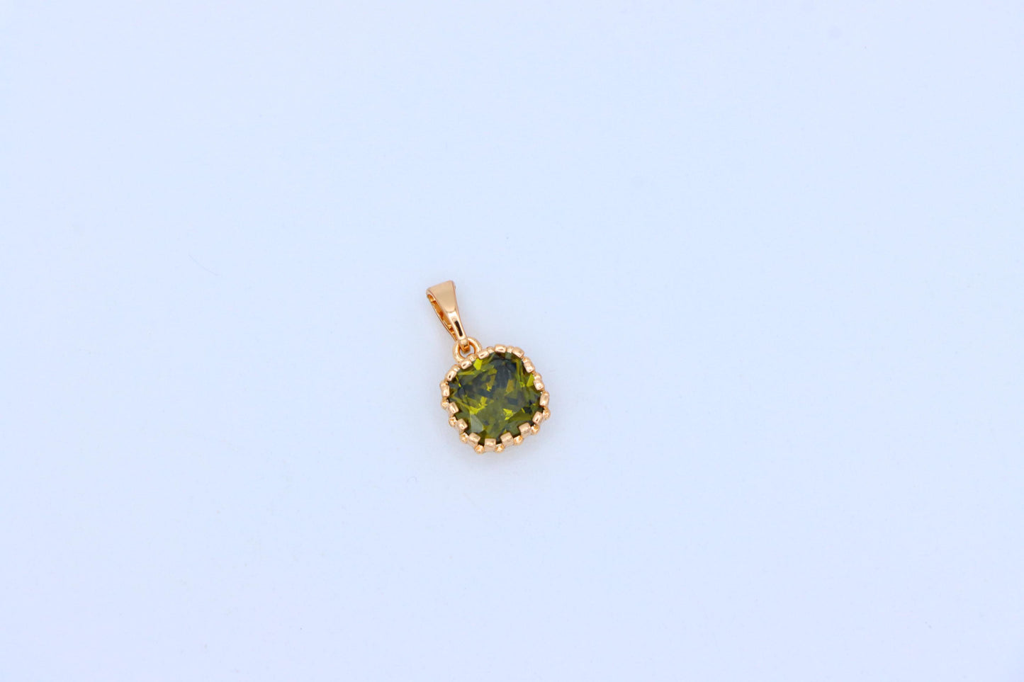 Round Green Stone Rose Gold Pendant with Delicate Beaded Frame, XPPT1869 (2158-2)