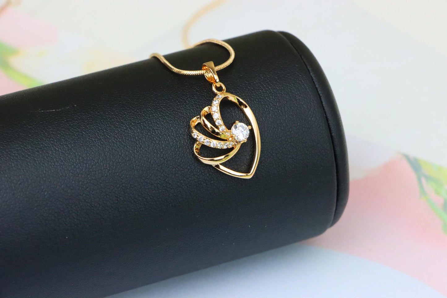 Rose Gold Heart Pendant with CZ Stone and Twisted Open Design, XPPT1400 (2134-9)