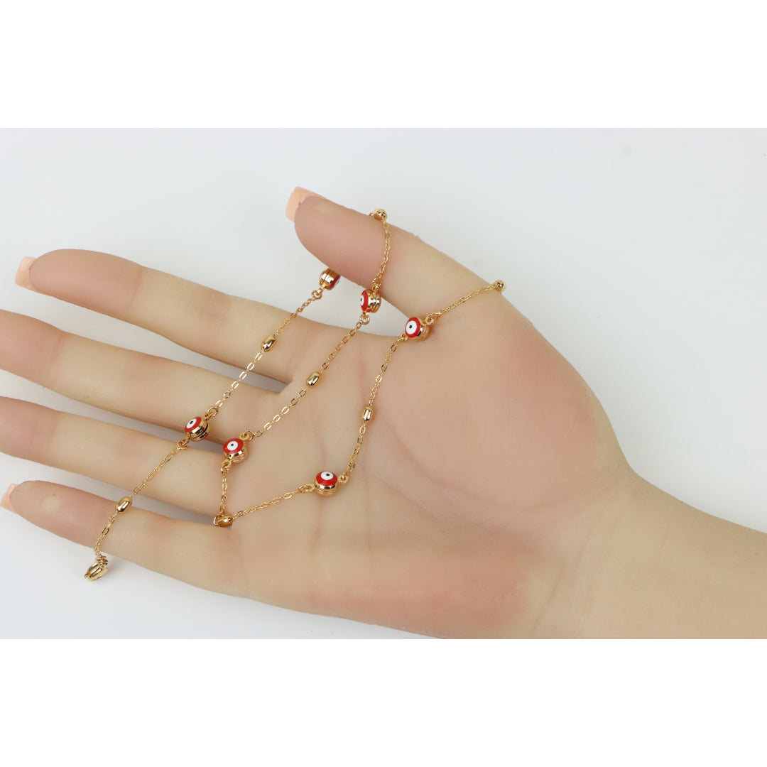 Rose Gold Evil Eye Necklace with Red Beads, Elegant and Unique, XPNL0250 (2025-10)