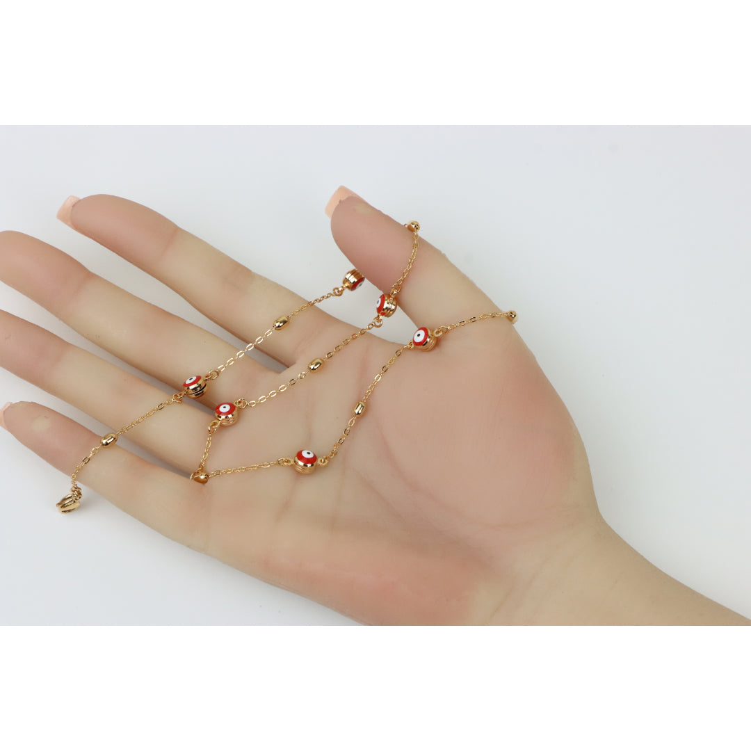 Rose Gold Evil Eye Necklace with Red Beads, Elegant and Unique, XPNL0250 (2025-10)