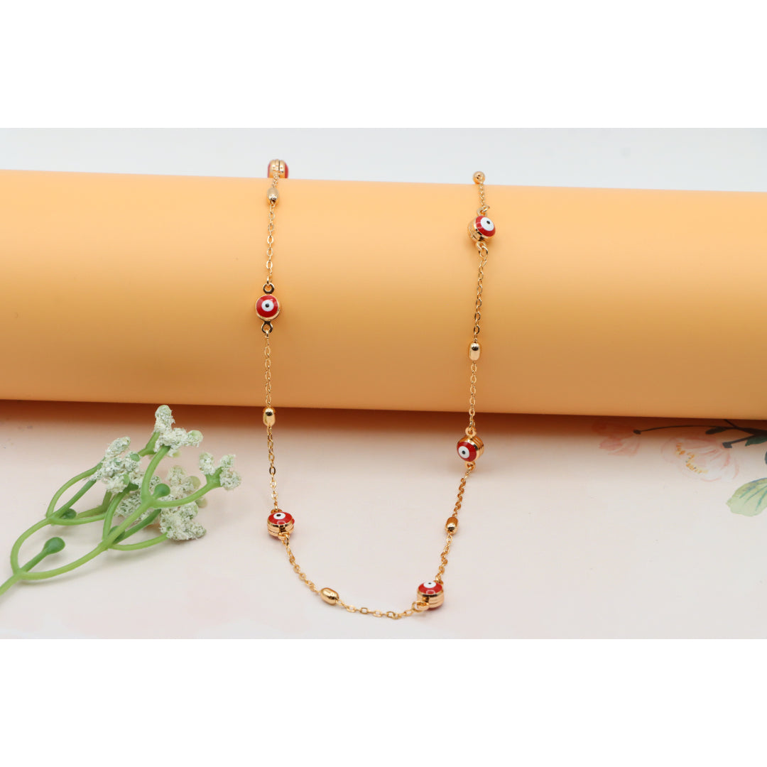 Rose Gold Evil Eye Necklace with Red Beads, Elegant and Unique, XPNL0250 (2025-10)