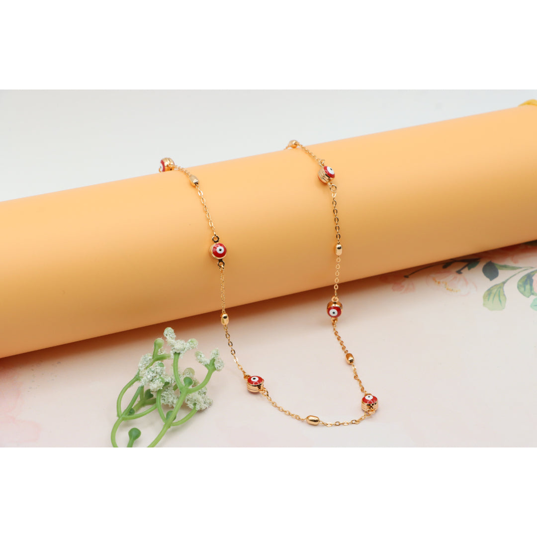 Rose Gold Evil Eye Necklace with Red Beads, Elegant and Unique, XPNL0250 (2025-10)