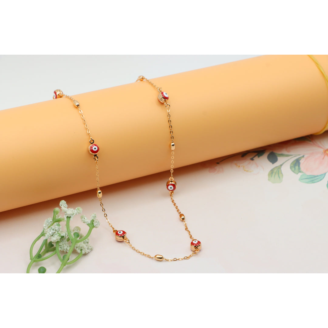 Rose Gold Evil Eye Necklace with Red Beads, Elegant and Unique, XPNL0250 (2025-10)