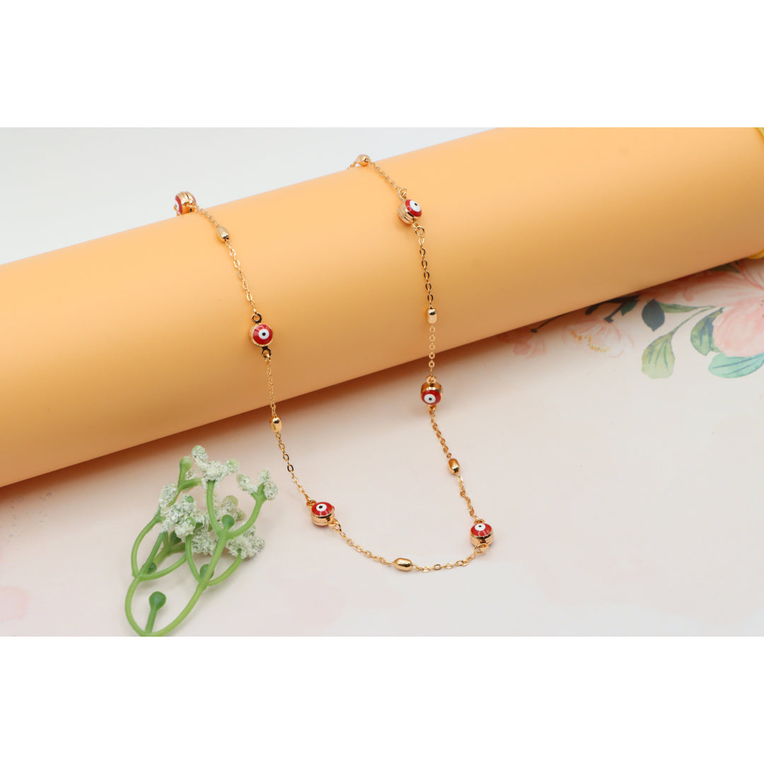Rose Gold Evil Eye Necklace with Red Beads, Elegant and Unique, XPNL0250 (2025-10)