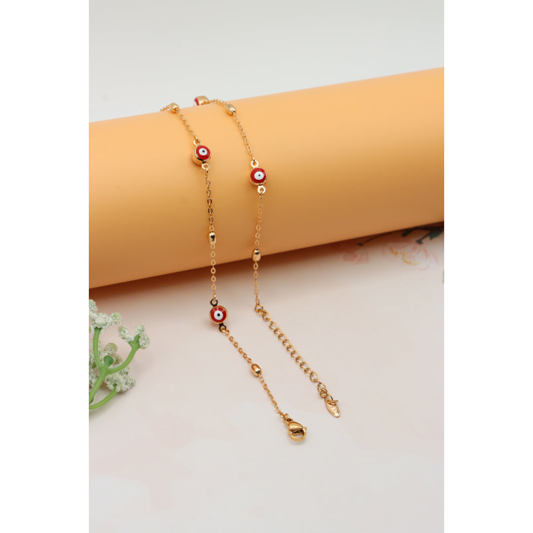 Rose Gold Evil Eye Necklace with Red Beads, Elegant and Unique, XPNL0250 (2025-10)