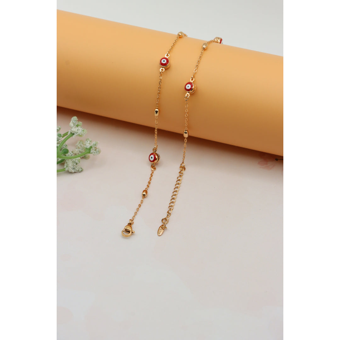 Rose Gold Evil Eye Necklace with Red Beads, Elegant and Unique, XPNL0250 (2025-10)