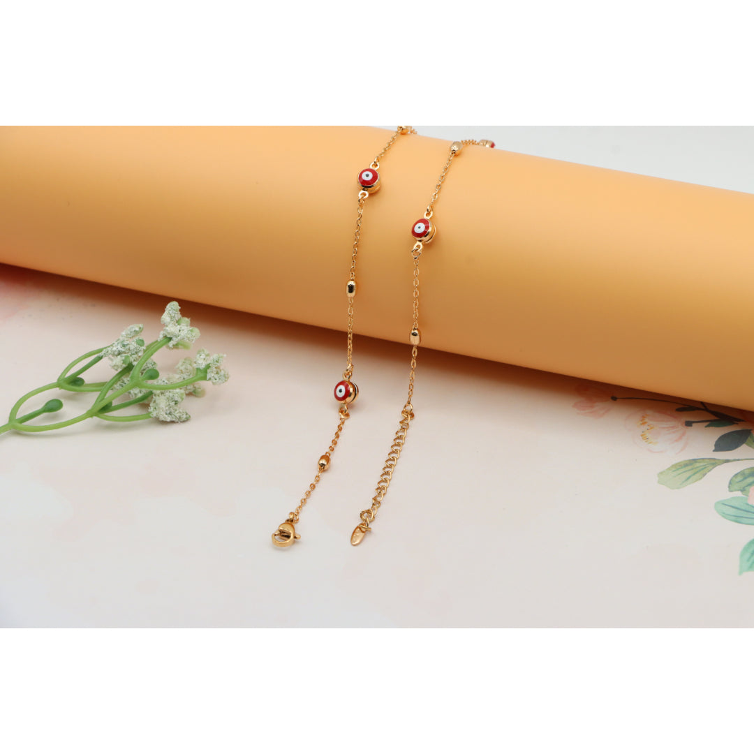 Rose Gold Evil Eye Necklace with Red Beads, Elegant and Unique, XPNL0250 (2025-10)