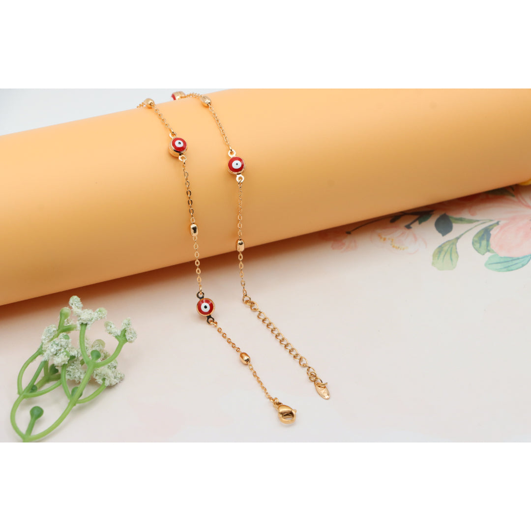 Rose Gold Evil Eye Necklace with Red Beads, Elegant and Unique, XPNL0250 (2025-10)