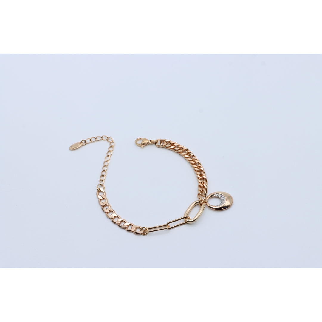 Chunky Rose Gold Chain Bracelet with Dangle Charm Accent, XPBL0722 (2073-1)