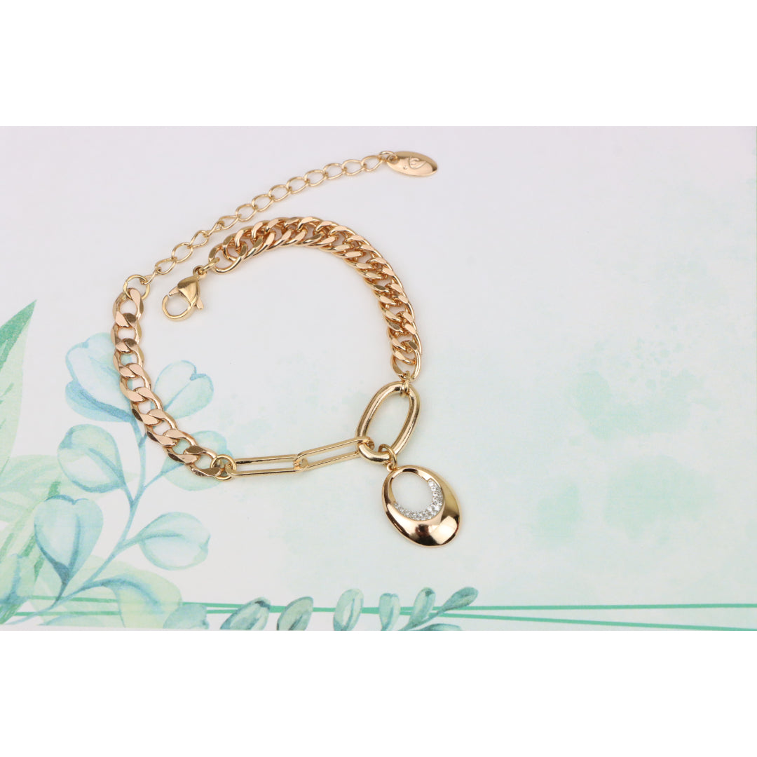 Chunky Rose Gold Chain Bracelet with Dangle Charm Accent, XPBL0722 (2073-1)
