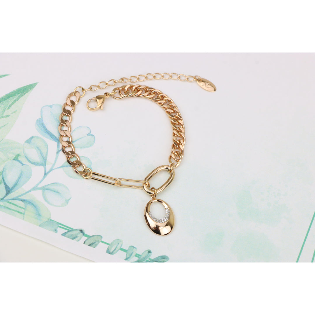 Chunky Rose Gold Chain Bracelet with Dangle Charm Accent, XPBL0722 (2073-1)