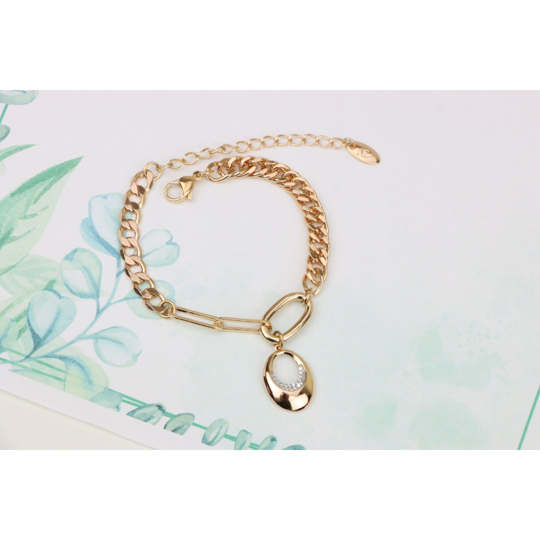 Chunky Rose Gold Chain Bracelet with Dangle Charm Accent, XPBL0722 (2073-1)