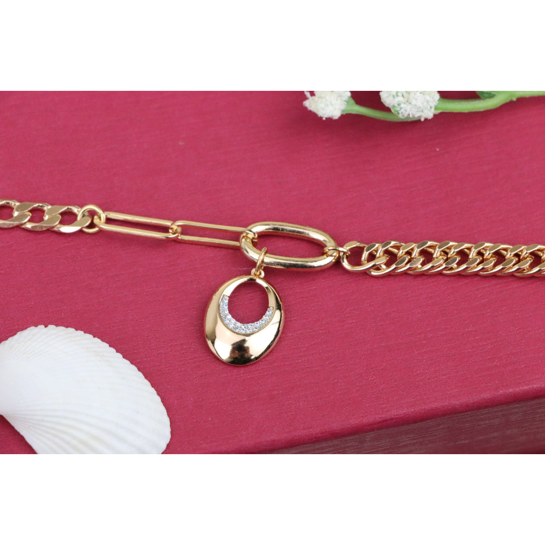 Chunky Rose Gold Chain Bracelet with Dangle Charm Accent, XPBL0722 (2073-1)