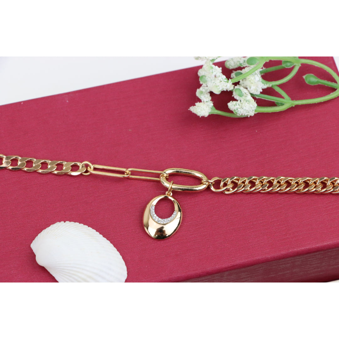 Chunky Rose Gold Chain Bracelet with Dangle Charm Accent, XPBL0722 (2073-1)